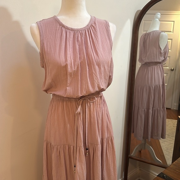 Calvin Klein pink sleeveless boho cinch waist dress size 10 ankle length tiered - Picture 2 of 8